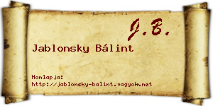 Jablonsky Bálint névjegykártya