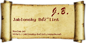 Jablonsky Bálint névjegykártya